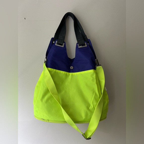 VTG UA Hobo Bag Purse Cobalt Blue Gold Neon Yellow Gym Travel Tote Under Armour - Picture 11 of 17